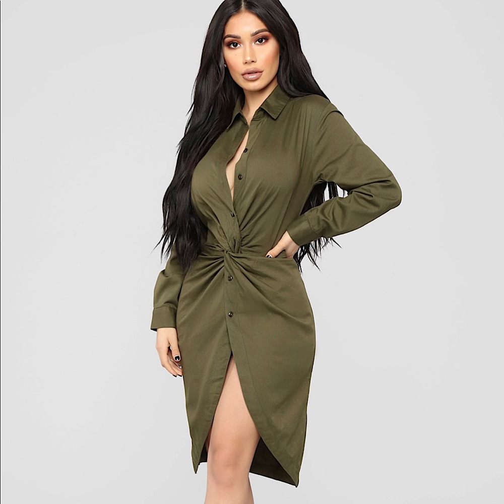 Fashion Nova knot tunic dress green
